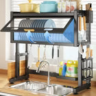 Over Sink Dish Drying Rack with Dust Proof Lid – Stainless Steel Kitchen Organizer