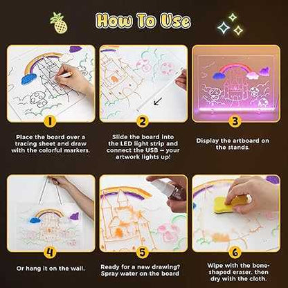 Colorful LED Writing Board – Glowing Fluorescent Drawing Tablet for Kids | 7 Neon Pens