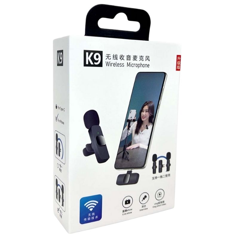 K9 Wireless Lavalier Microphone | Single & Dual Wireless Mic | USB Type-C Plug & Play | Noise Reduction Recording Mic
